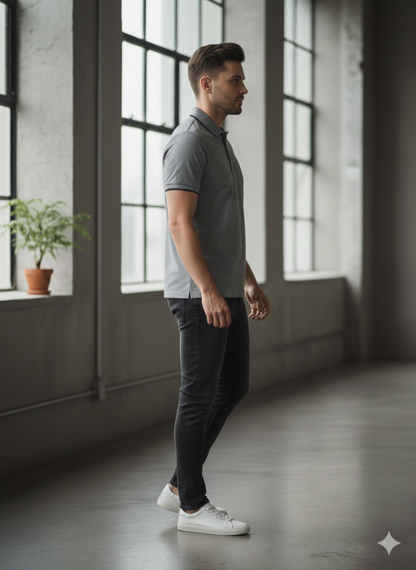 Brave Soul Grey/Black Slub Polo